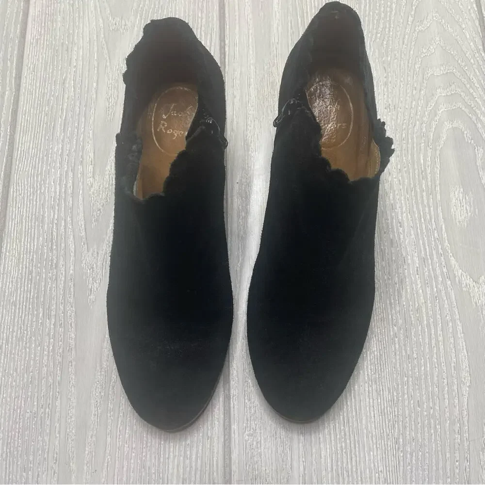 Jack Rogers Women's Black Suede Marianne Scalloped Trim Ankle Boots Size 8